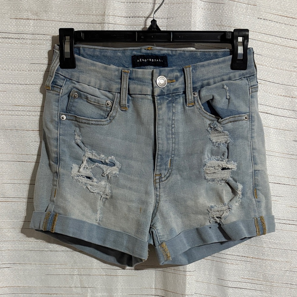 Aeropostale Women's Ripped Jean Shorts - Light Blue